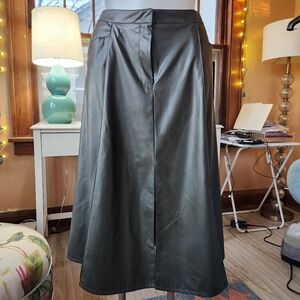 Worthington Rich Olive Faux Leather A-Line Skirt Size 18 NWOT